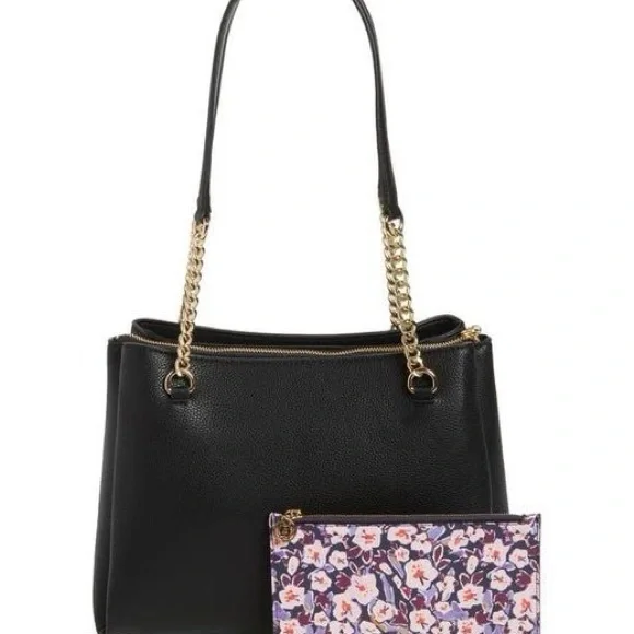 Nanette Lepore Black and Plum Blossom Women's Bag Gold Chain Bonus Pouch NWT - Picture 4 of 5